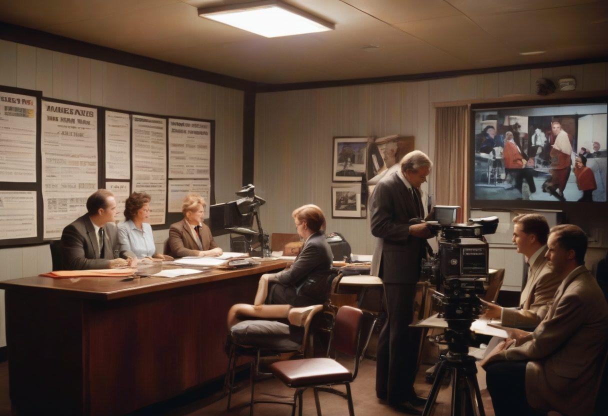 A dynamic scene of a film set in the adult industry, showcasing crew members discussing insurance policies while filming. Include a variety of film cameras, bright studio lights, and a diverse group of actors in conversation. Emphasize the importance of a contract resting on a director's chair, highlighting financial security. The background should feature a clapperboard and a large 'Insurance Matters' banner, reflecting professionalism. vibrant colors. cinematic style.